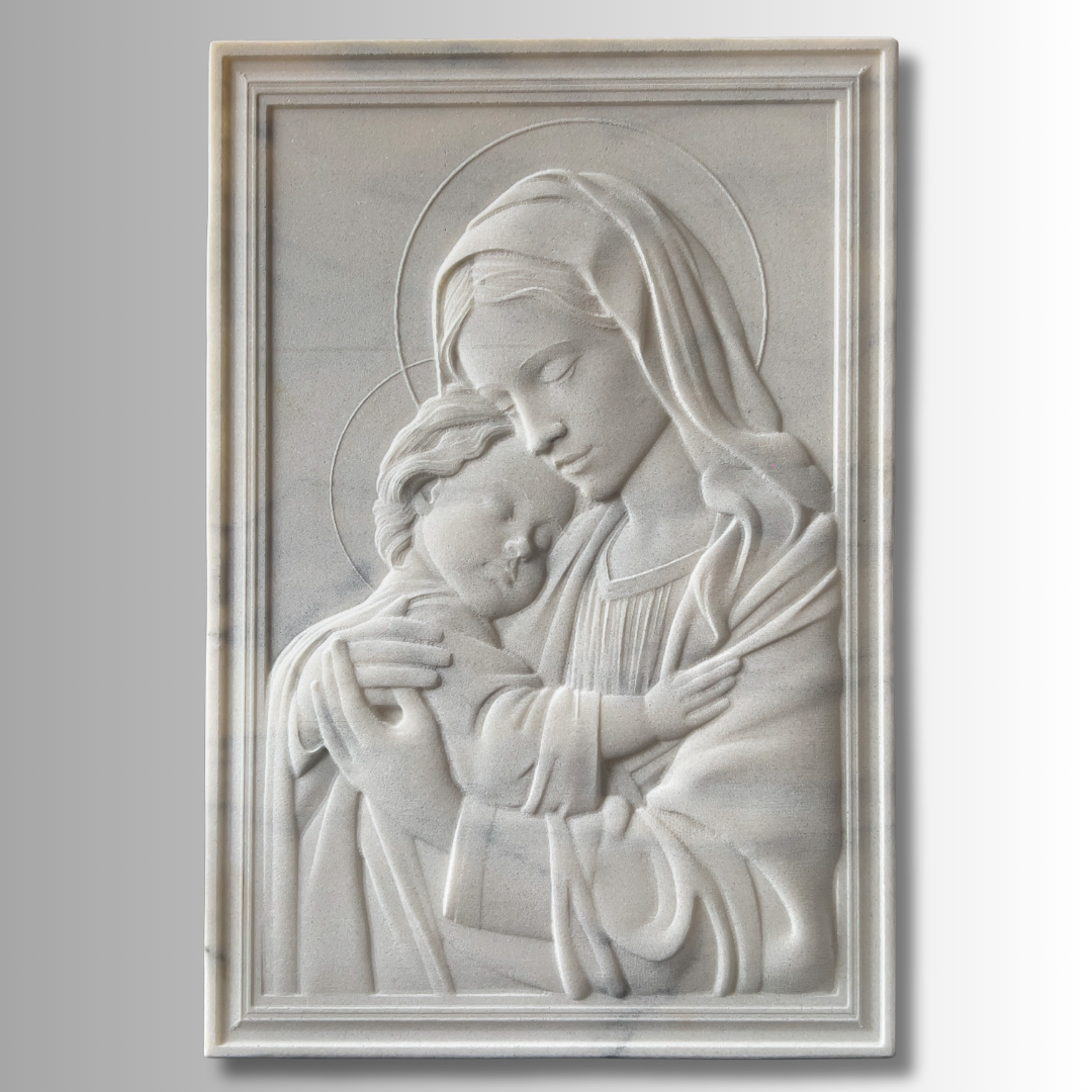 Icoana Sfanta Nascatoare de Dumnezeu pe marmura alba 60x30cm